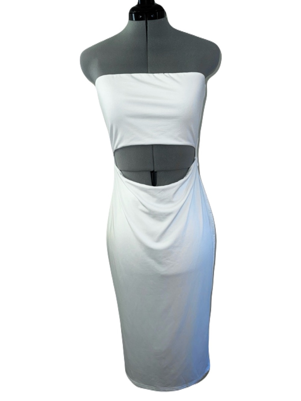 NWT superdown White Strapless Cut Out Midi Dress Tie Waist M Revolve Bridal